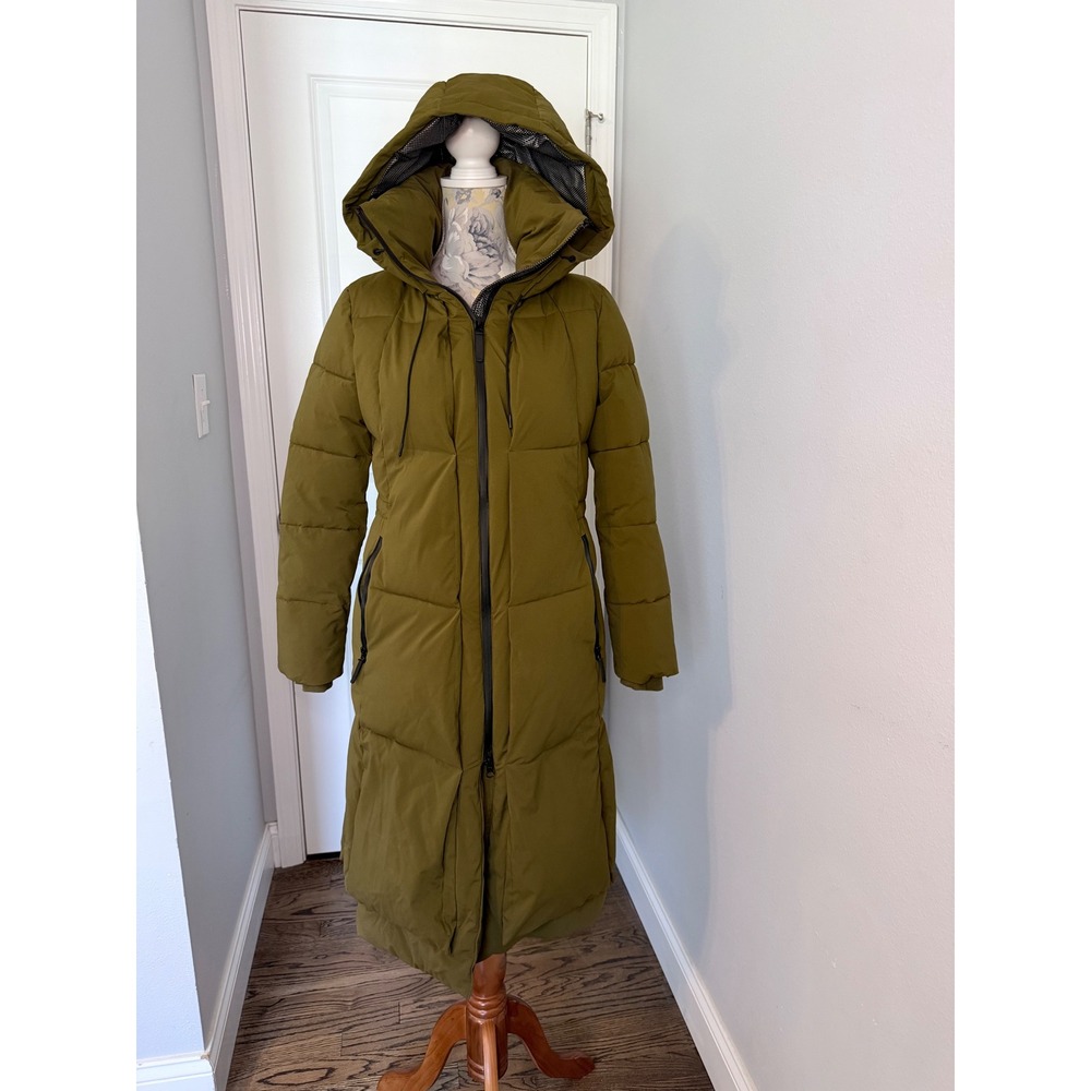 COLE HAAN ZeroGrand Women's Long Hooded Puffer Coat Olive Green Size S